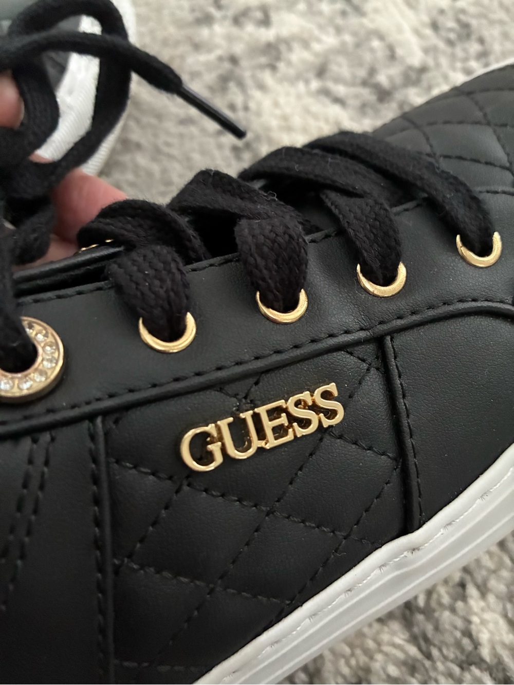 Guess Black Quilted Lace-Up Sneakers with Gold Accents - Picture 4 of 7